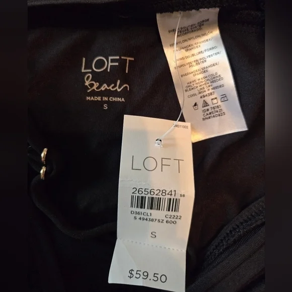 NWT, LOFT Beach, Swimsuit Tankini Top, Black, Size Small, V-Neck, Cross Back - Picture 4 of 4